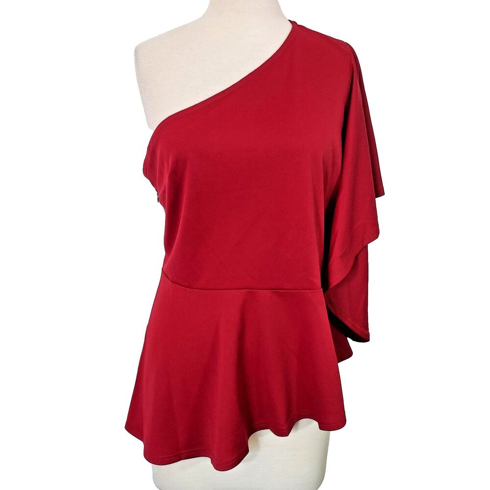 Grace Karin Off Shoulder Shirt Blouse Womens Size 2XL Red Kimono Sleeve Top NWT